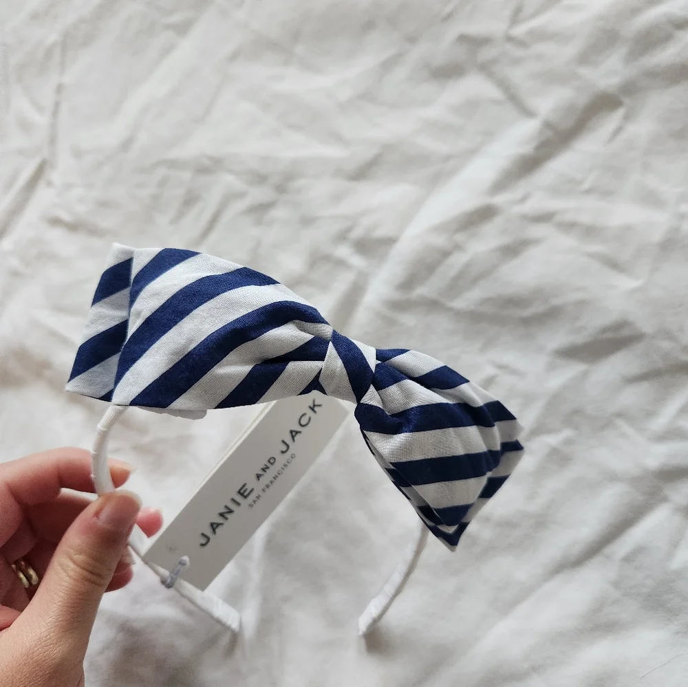 Janie and Jack Blue/White Striped Bow Headband